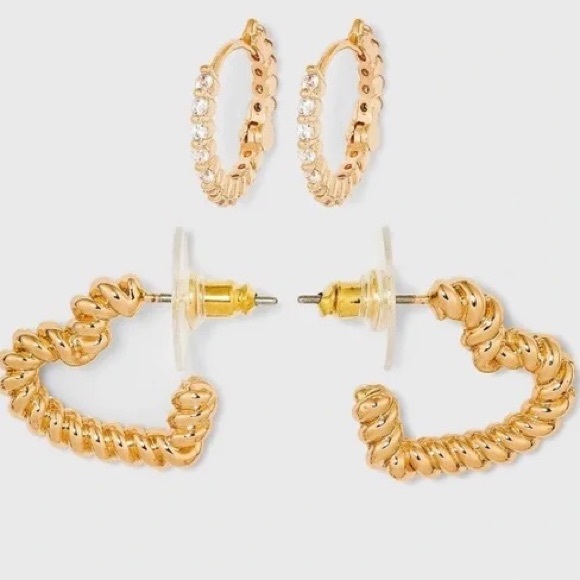 SUGARFIX by Baublebar Crystal Gold Hoop Heart Earrings, NWT - Picture 3 of 6